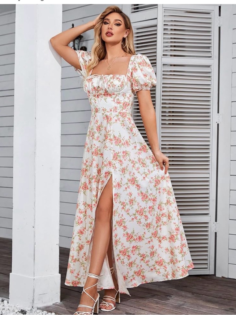 Floral Puff-Sleeve Maxi Dress